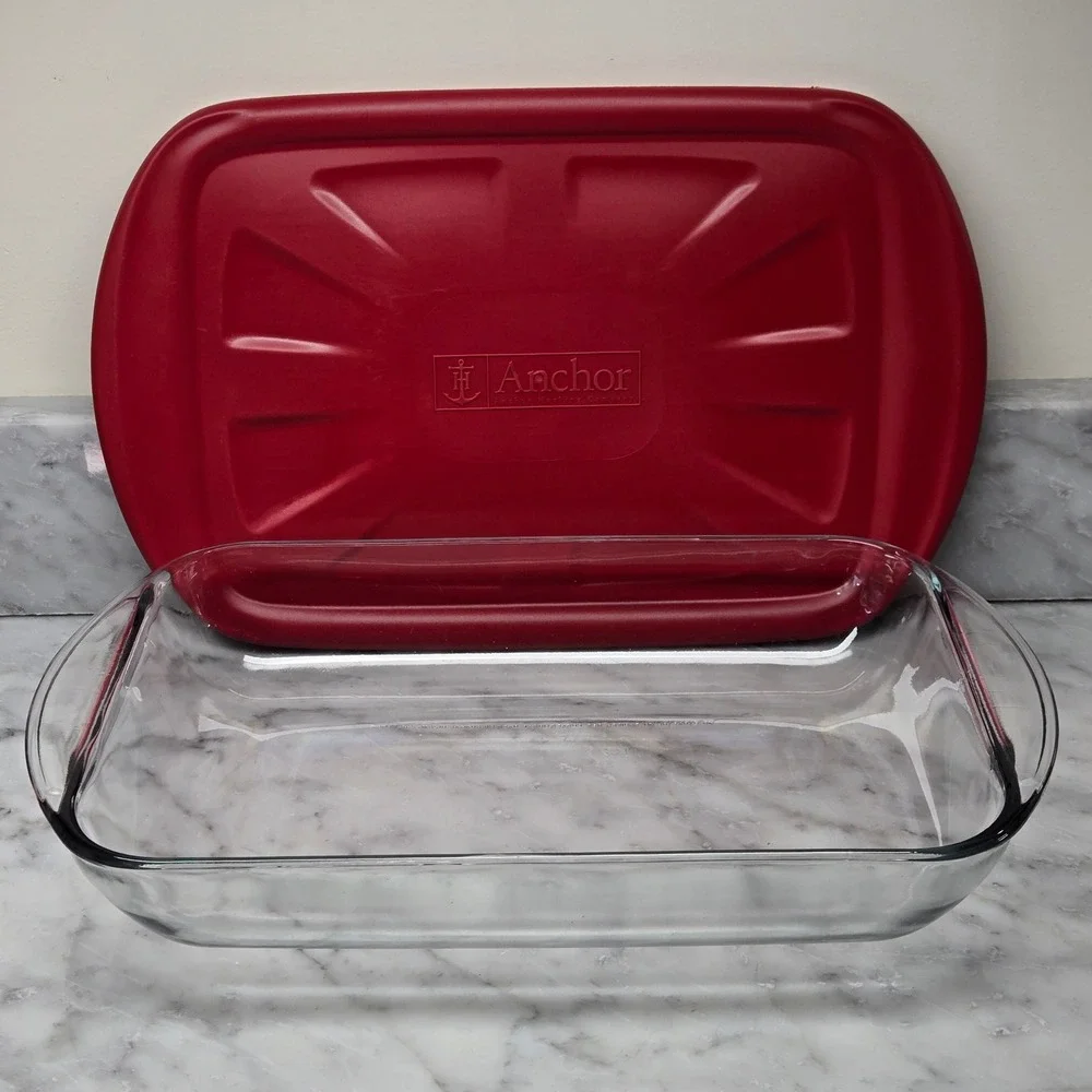Anchor Hocking Glass‎ Bakeware Set 2 Piece Rectangular Baking Dishes w/ Red Lids